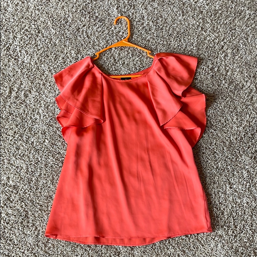 Worthington Orange Flutter Sleeve Ruffled Blouse